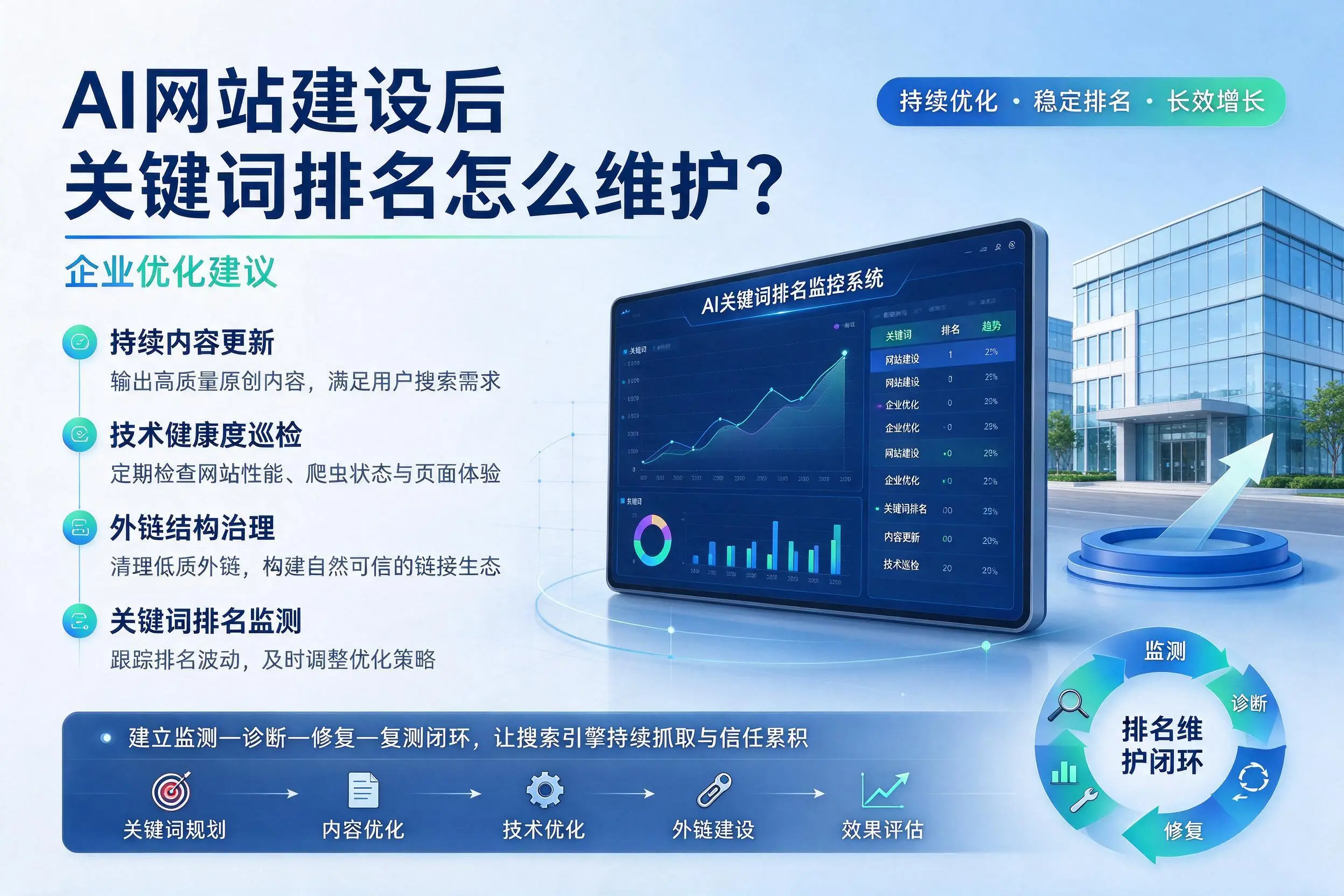 AI网站建设后关键词排名怎么维护？信阳企业优化建议